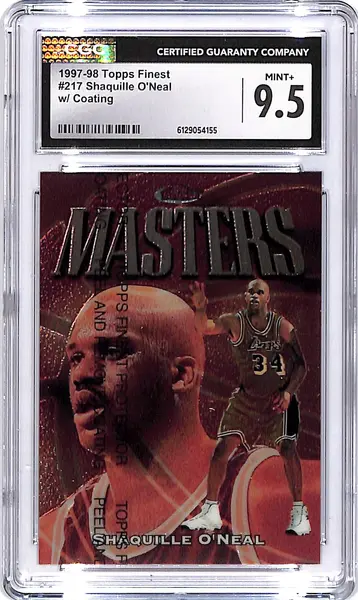 1997-98 Topps Finest Shaquille O'Neal w/ Coating Masters #217 CGC 9.5 Lakers