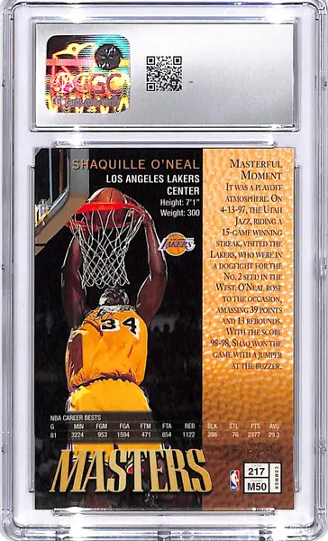 1997-98 Topps Finest Shaquille O'Neal w/ Coating Masters #217 CGC 9.5 Lakers