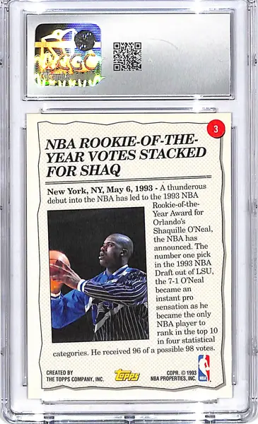 1993-94 Topps Shaquille O'Neal Gold #3 CGC 9.5 Magic