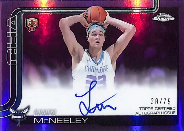 2025-26 Topps Chrome Liam McNeeley Auto Autograph Rookie RC Purple Refractor /75 Hornets