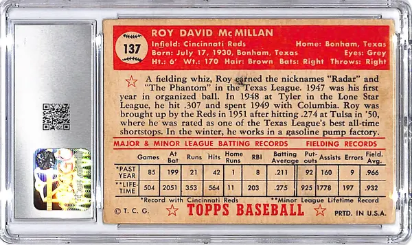 1952 Topps Roy McMillan #137 CGC 4 Reds