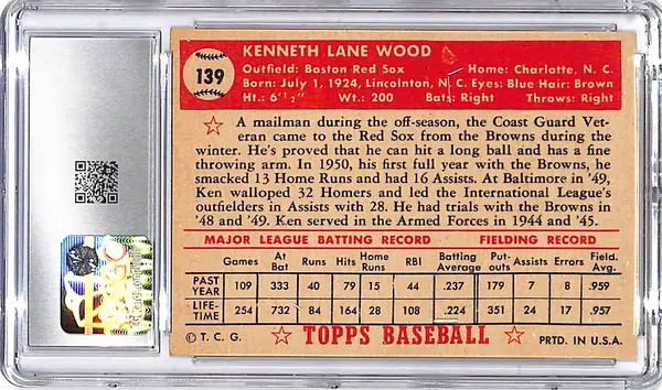 1952 Topps Ken Wood #139 CGC 3.5 Red Sox