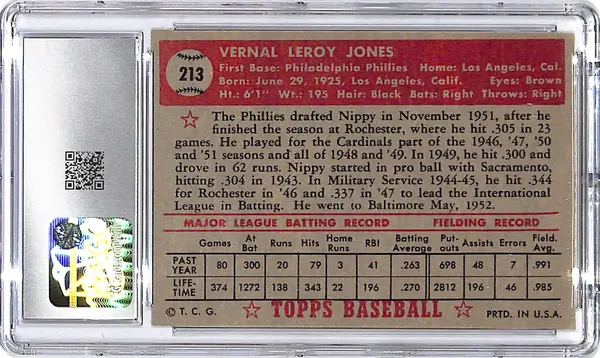 1952 Topps Nippy Jones #213 CGC 5.5 Phillies