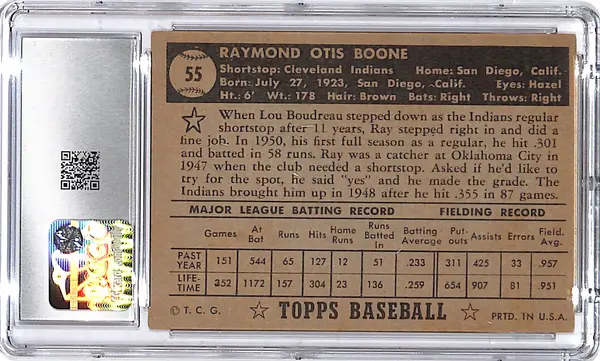 1952 Topps Ray Boone Black Back #55 CGC 3.5 Indians