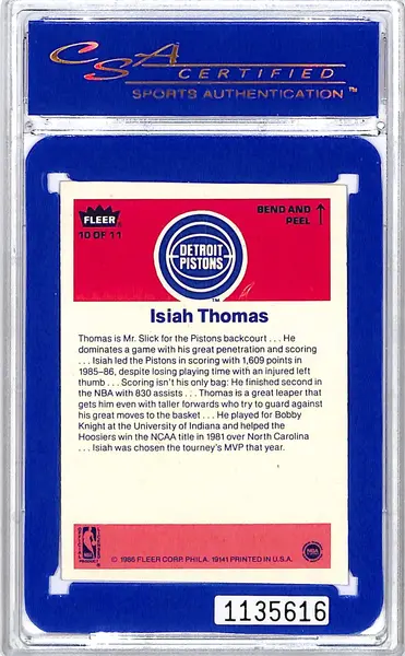 1986-87 Fleer Isiah Thomas Sticker CSA Certified 6 Pistons