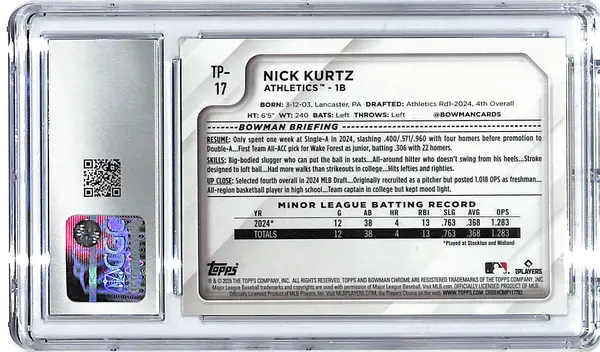 2025 Nick Kurtz Topps The National Chrome Prospects #TP-17 CGC Gem Mint 10