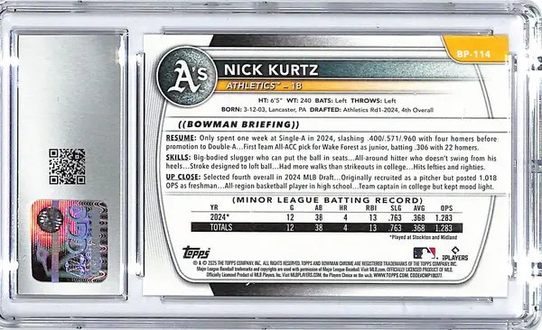 2025 Nick Kurtz Bowman Prospects #BP-114 CGC Gem Mint 10