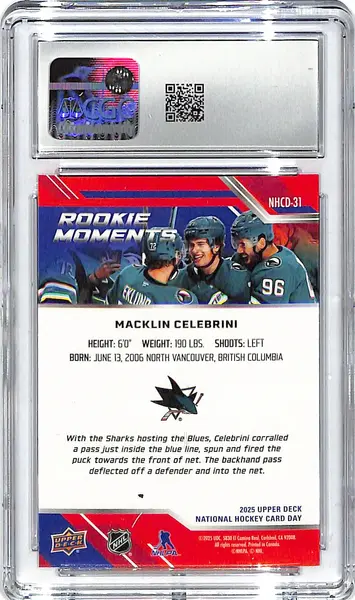 2025 Macklin Celebrini Upper Deck National Hockey Day #NHCD-13 CGC Gem Mint 10