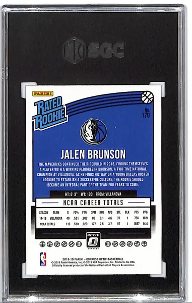 2018-19 Donruss Optic Jalen Brunson Rated Rookie RC #179 SGC 10 Mavericks