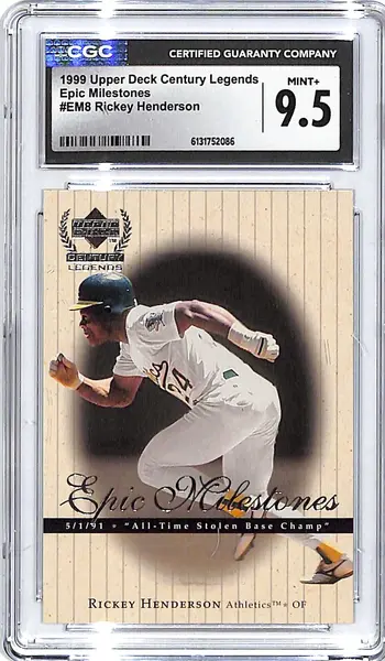 1999 Upper Deck Century Legends Rickey Henderson Epic Milestones CGC 9.5 EM8