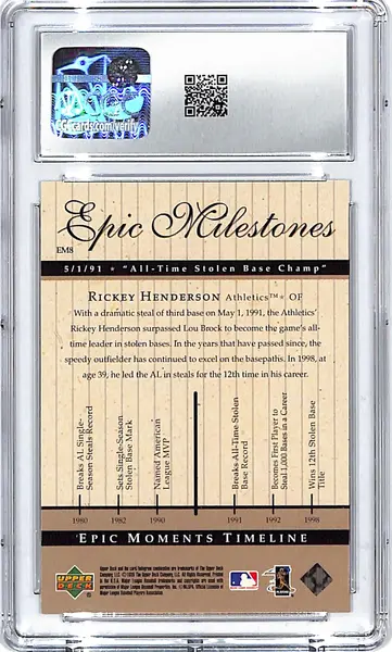 1999 Upper Deck Century Legends Rickey Henderson Epic Milestones CGC 9.5 EM8