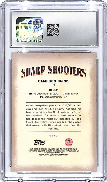 2023-24 Bowman Chrome University Cameron Brink Sharp Shooters #17 CGC 9 Rookie