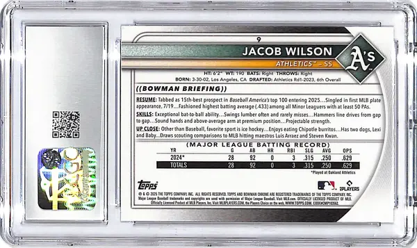 2025 Bowman Chrome Jacob Wilson Mega Box Mojo Refractor Rookie RC CGC 10