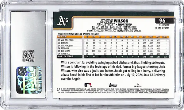 2025 Topps Chrome Jacob Wilson Rookie RC Sepia Refractor CGC 10 Athletics