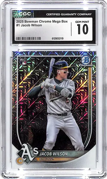 2025 Bowman Chrome Jacob Wilson Rookie RC Mojo Refractor Mega Box #1 CGC 10 Athletics