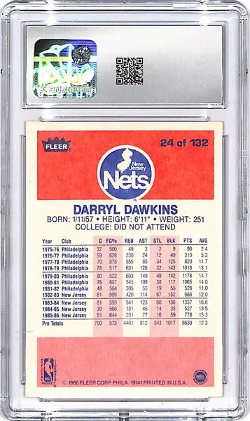 1986-87 Fleer Darryl Dawkins #24 CGC 8 Nets