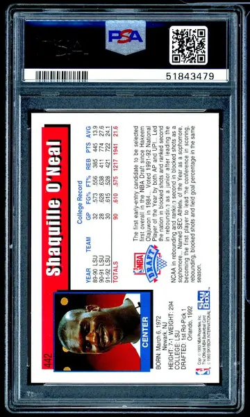 Shaquille O'Neal Rookie Card 1992-93 Hoops #442 PSA 9 (holder crack)