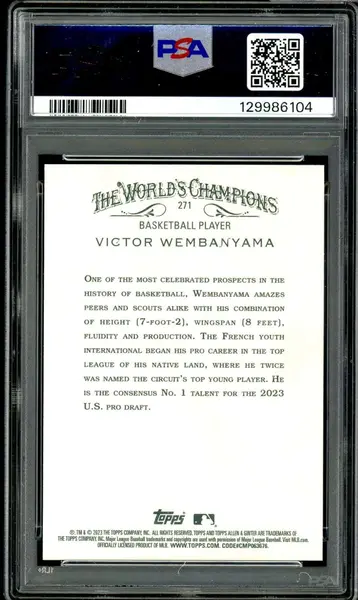 Victor Wembanyama Rookie Card 2023-24 Allen Ginter #271 PSA 10