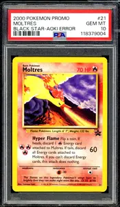 Moltres Black Star Aoki Error Card 2000 Pokemon Promo #21 PSA 10
