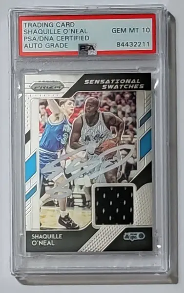 Shaquille O'Neal Autographed Orlando Magic Encapsulated 2018-19 No. 1 Panini Prizm Sensational Swatches Trading Card PSA/DNA AUTO GRADE GEM MINT 10 Game Worn Swatch