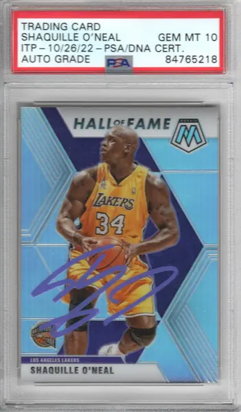 Shaquille O'Neal Autographed Los Angeles Lakers Encapsulated 2019-20 Panini Mosaic Hall of Fame No. 281 Trading Card PSA ITP GEM MT. 10