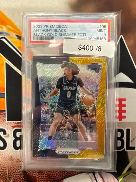 2023 Panini Prizm Deca Anthony Black Rookie Black Gold Shimmer FOTL /8 PSA 9