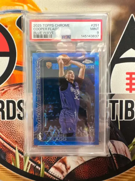 2025-26 Topps Chrome NBA Cooper Flagg Rookie Blue Wave Refractor /150 PSA 9