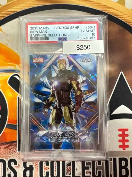2025 Topps Marvel Chrome Studios Sapphire Iron Man Sapphire Selections PSA 10