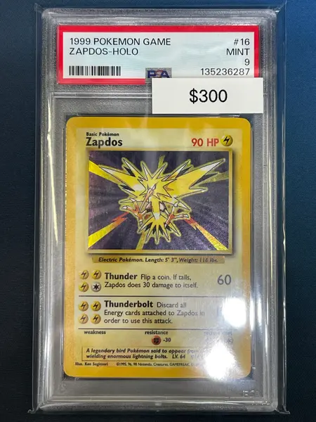 1999 Pokemon Game Zapdos Holo Base Set 16/102 PSA 9