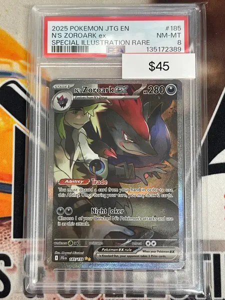 Pokémon N’s Zoroark ex Special Illustration Rare Journey Together 185/159 PSA 8