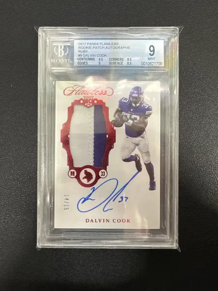 2017 Panini Flawless Dalvin Cook Rookie Patch Autograph Ruby /15 BGS 9/10