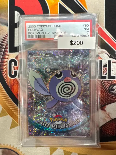 2000 Topps Chrome Pokemon Poliwag Pokemon TV Sparkle PSA 7