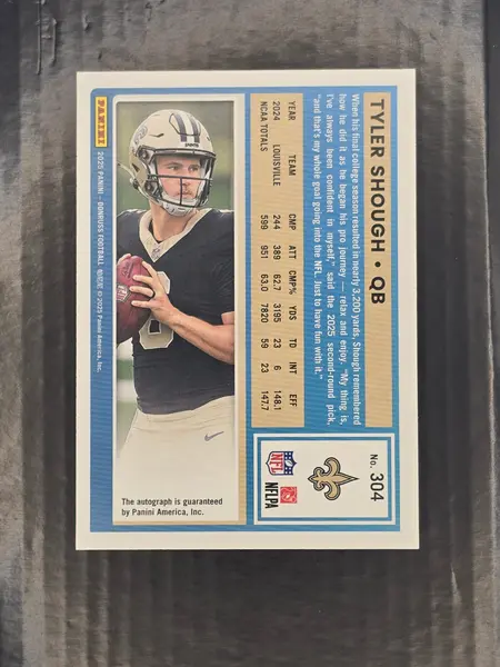 Panini 2025 Donruss Rated Rookie Tyler Shough Saints #304 Autograph