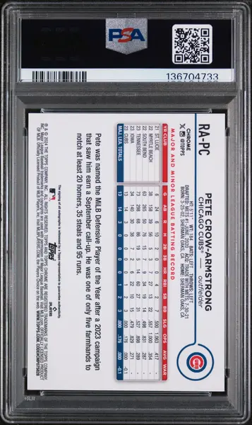 2024 Topps Chrome Pete Crow-Armstrong Rookie Autographs /199 Aqua Wave PSA 8