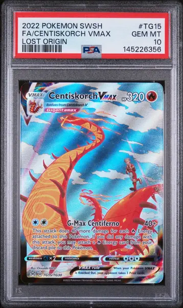 2022 Pokemon Sword & Shield Lost Origin Tg15 Full Art/Centiskorch Vmax PSA 10