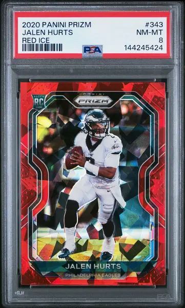 2020 Panini Prizm #343 Jalen Hurts Red Ice PSA 8