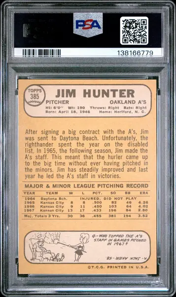 1968 Topps 385 Catfish Hunter PSA 7