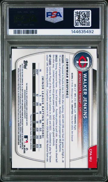 2025 Bowman Walker Jenkins Chrome Prospect Autographs Purple Refractor PSA 9