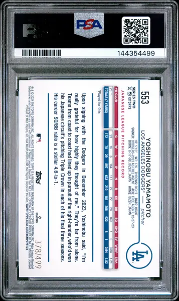 2024 Topps 553 Yoshinobu Yamamoto Green Crackle Foil Board PSA 10