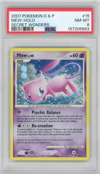 2007 Diamond and Pearl Mew #15 Base PSA 8