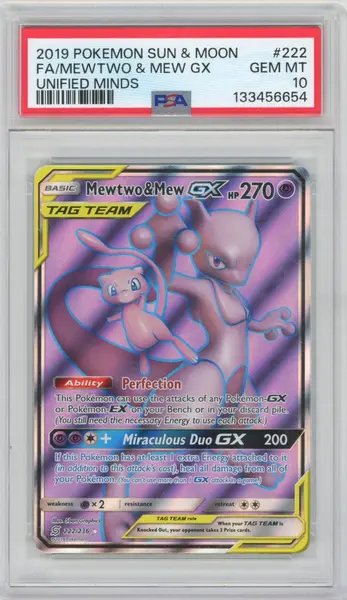 2019 SM - Unified Minds Mewtwo & Mew #222 Base PSA 10
