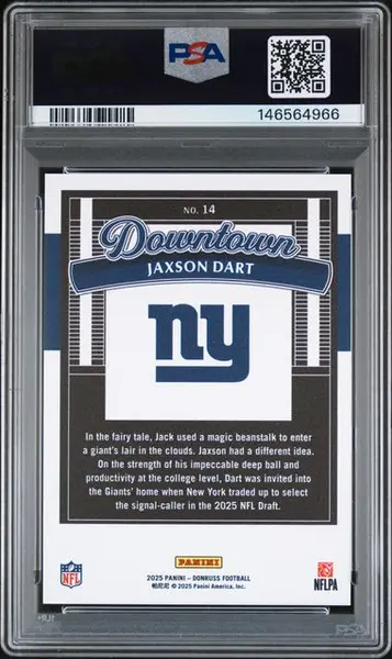 2025 Panini Donruss - Downtown! - Jaxson Dart - RC - #14 - PSA 10 - football - Giants