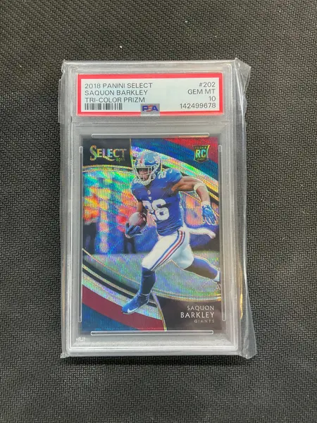 2018 Panini Select Saquon Barkley Tri-Color /99 Rookie PSA 10 Giants