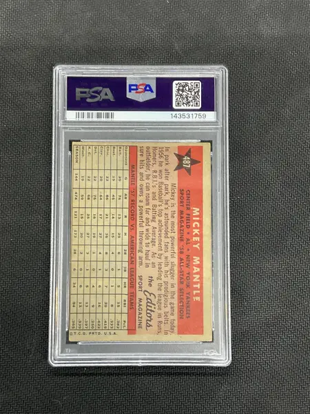 1958 Topps Mickey Mantle #487 All Star PSA 3 Yankees