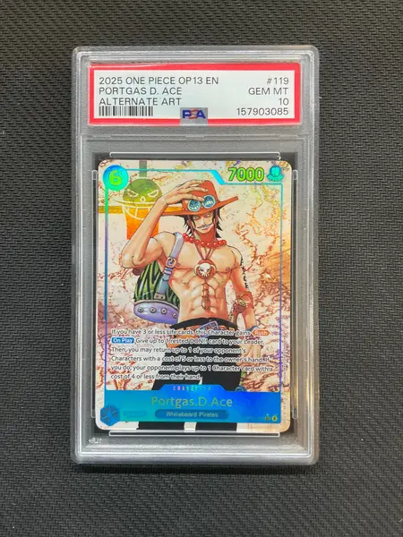 2025 ONE PIECE OP13-CARRYING ON HIS WILL ALTERNATE ART #119 PORTGAS D. ACE PSA 10