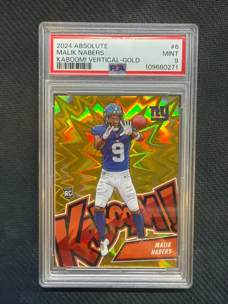 2024 Absolute Malik Nabers Kaboom! Vertical Gold /10 PSA 9