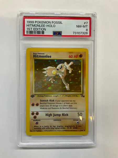 hitmonlee holographic card HITMONLEE - 7/62 - Fossil Set - Holo - Pokemon Card - Exc / Near Mint