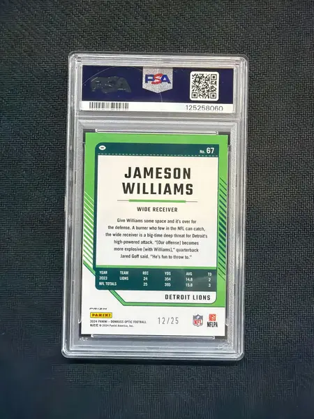 2024 Donruss Optic Jameson Williams Black Pandora /25 PSA 9 Lions