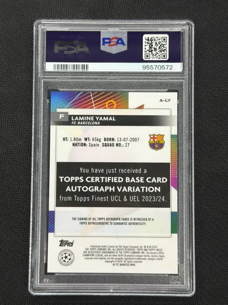2023/24 Topps Finest Lamine Yamal Rookie Auto Silver PSA 10 Barcelona