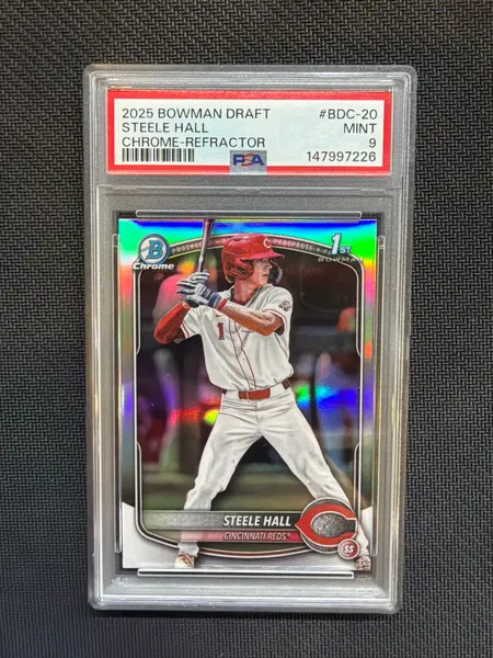 2025 Bowman Draft Chrome Steele Hall Rookie Refractor PSA 9 Reds